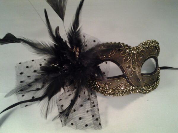 Gold Masquerade Mask with Side Feathers