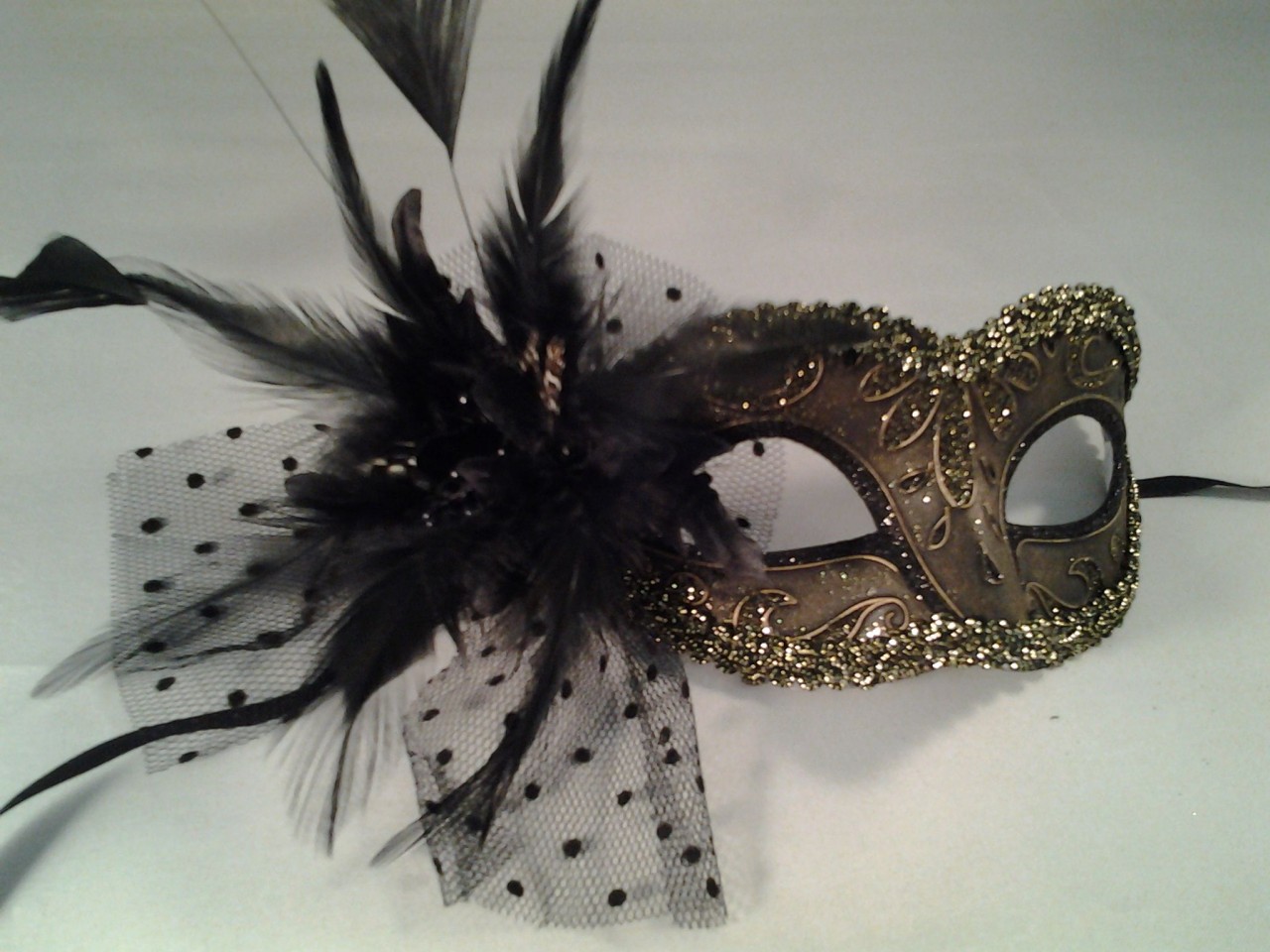 Gold Masquerade Mask with Side Feathers