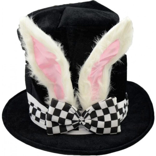 Velvet Bunny Ear hat with Checker Bow Tie