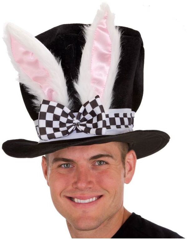 Velvet Bunny Ear hat with Checker Bow Tie
