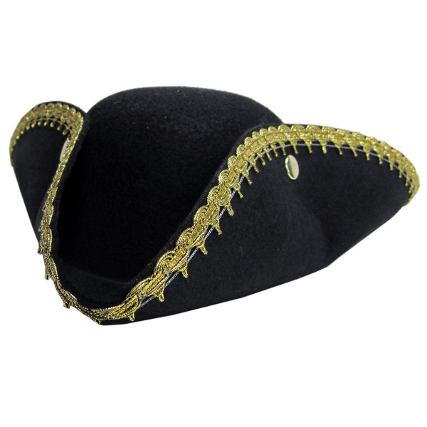 Black Tricorne Hat with Gold Trim