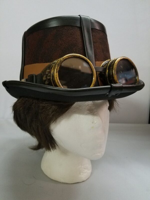 Steampunk Top Hat With Faux Leather Band and Goggles