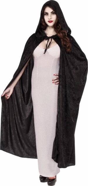 Long Black Velvet Hooded Cape Adult One Size