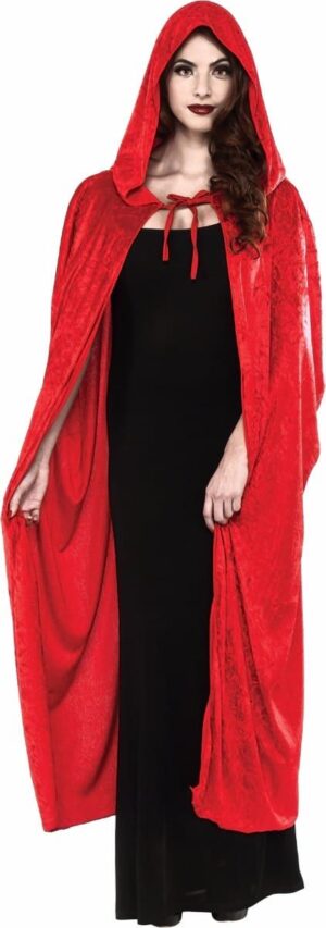 Long Red Velvet Hooded Cape Adult One Size