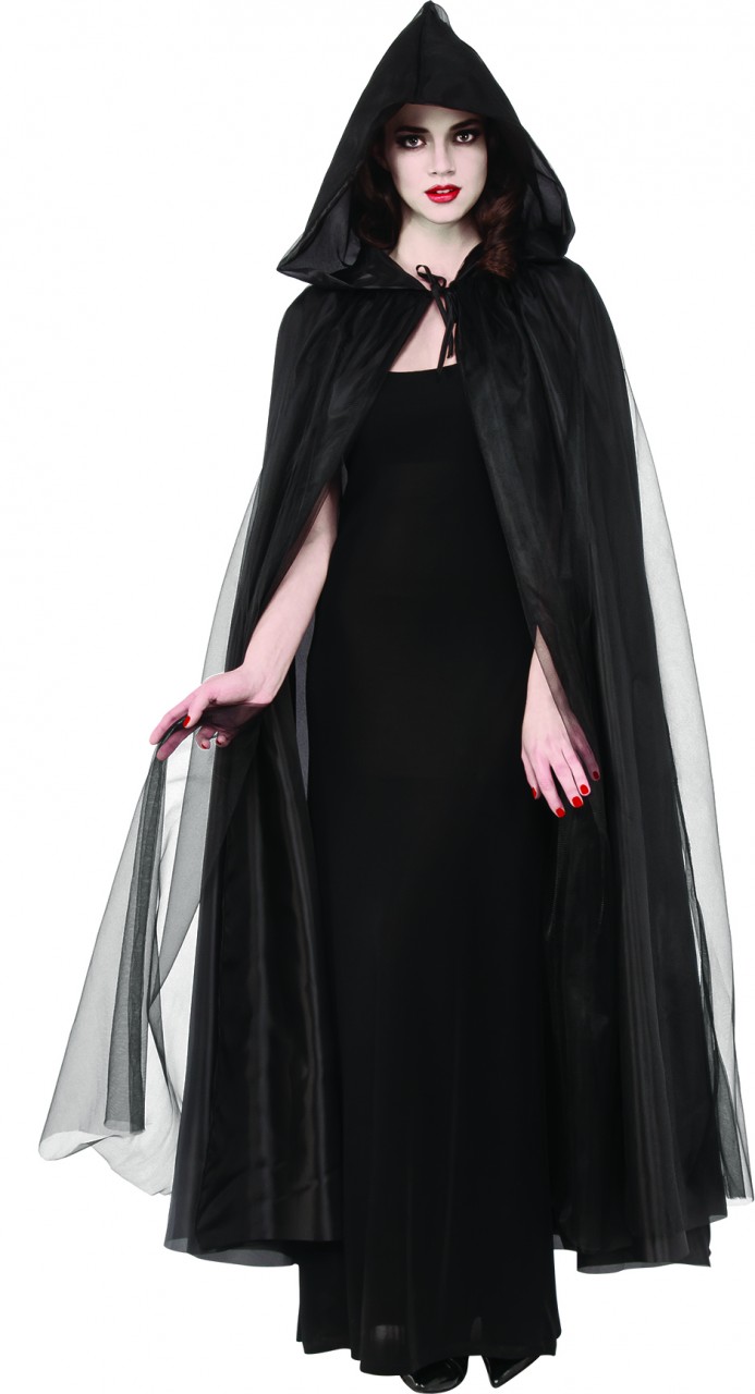 Hooded Black Cape with Tulle