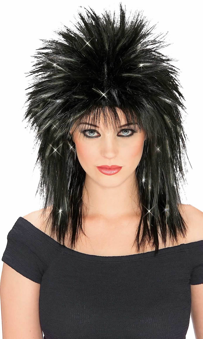 Black Superstar Wig with Silver Tinsel