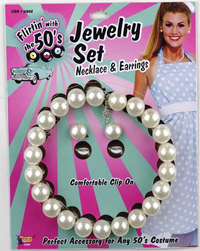 50's Pearl Necklace and Earrings Set