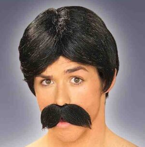 Burt Black Wig and Moustache Set