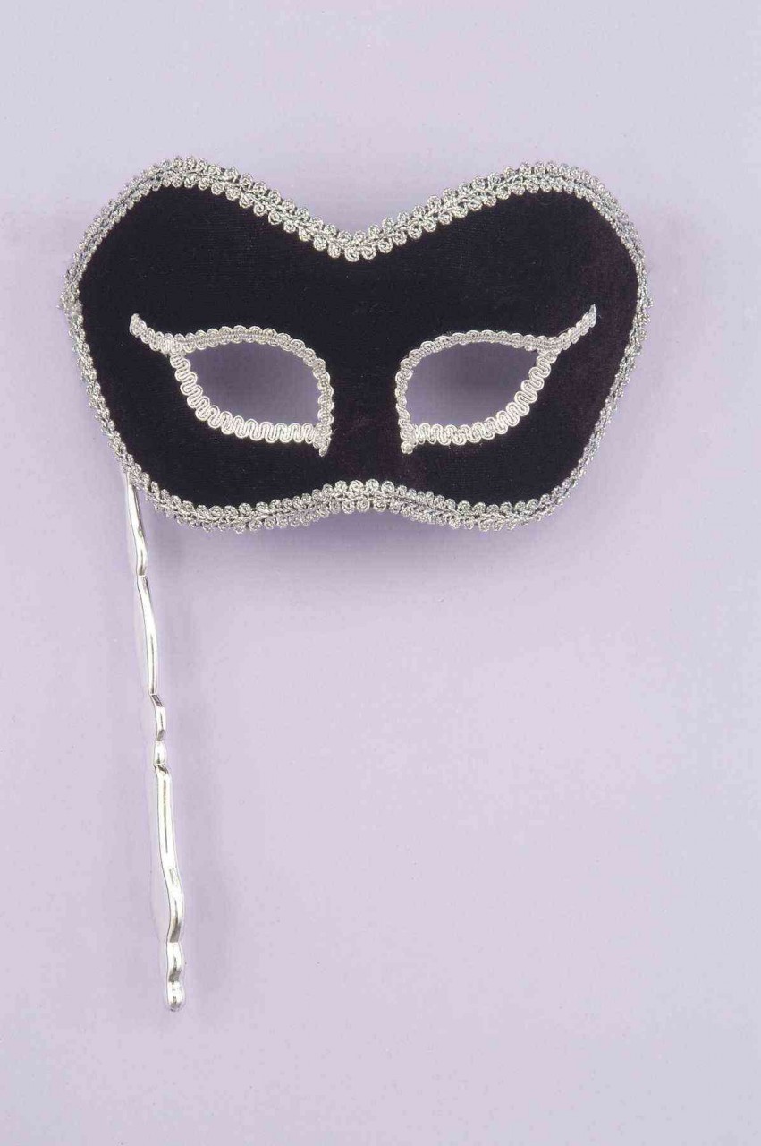 Black & Silver Masquerade Mask on a Stick Screamers Costumes