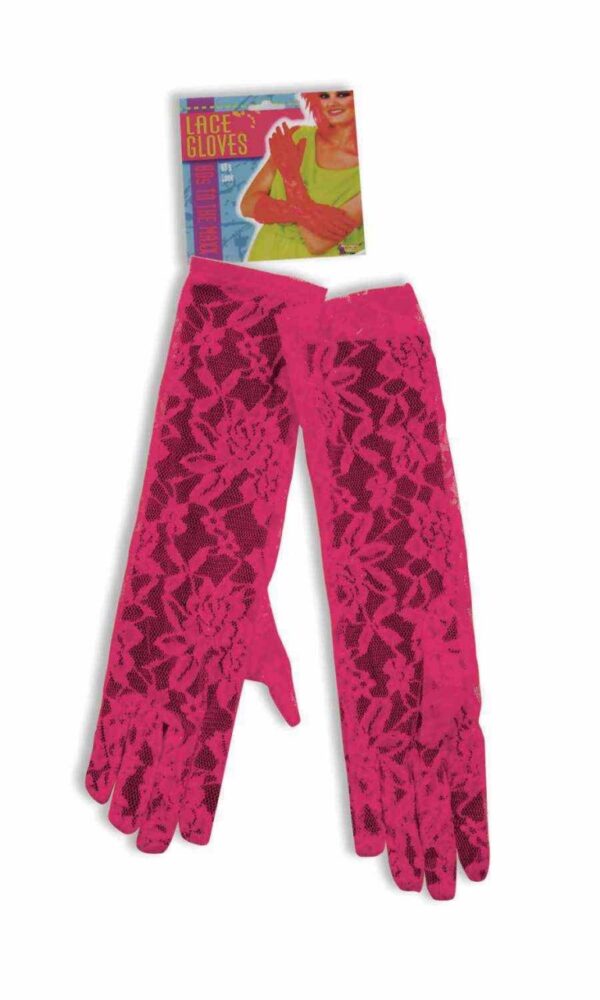 Neon Pink Long Lace Gloves