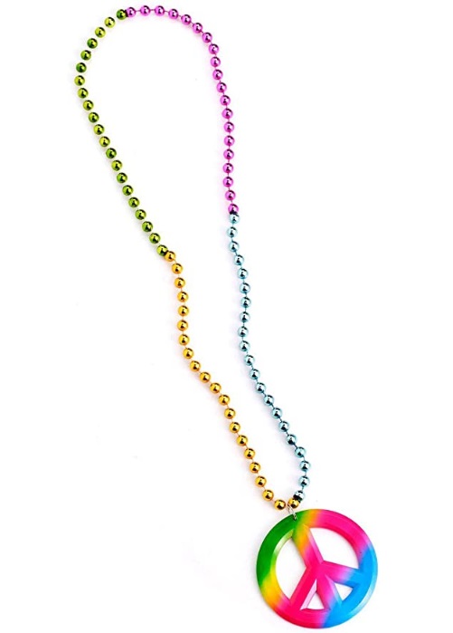 Rainbow Hippie Peace Sign Bead Necklace