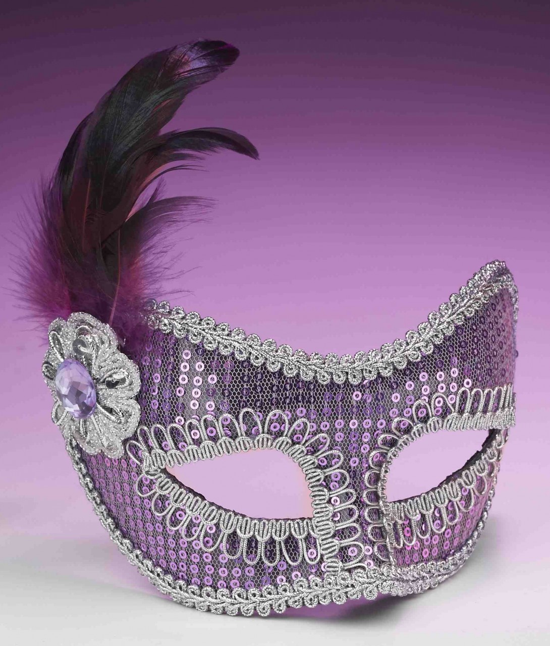 Endelig Aubergine kløft Purple Sequin Half Mask - Screamers Costumes