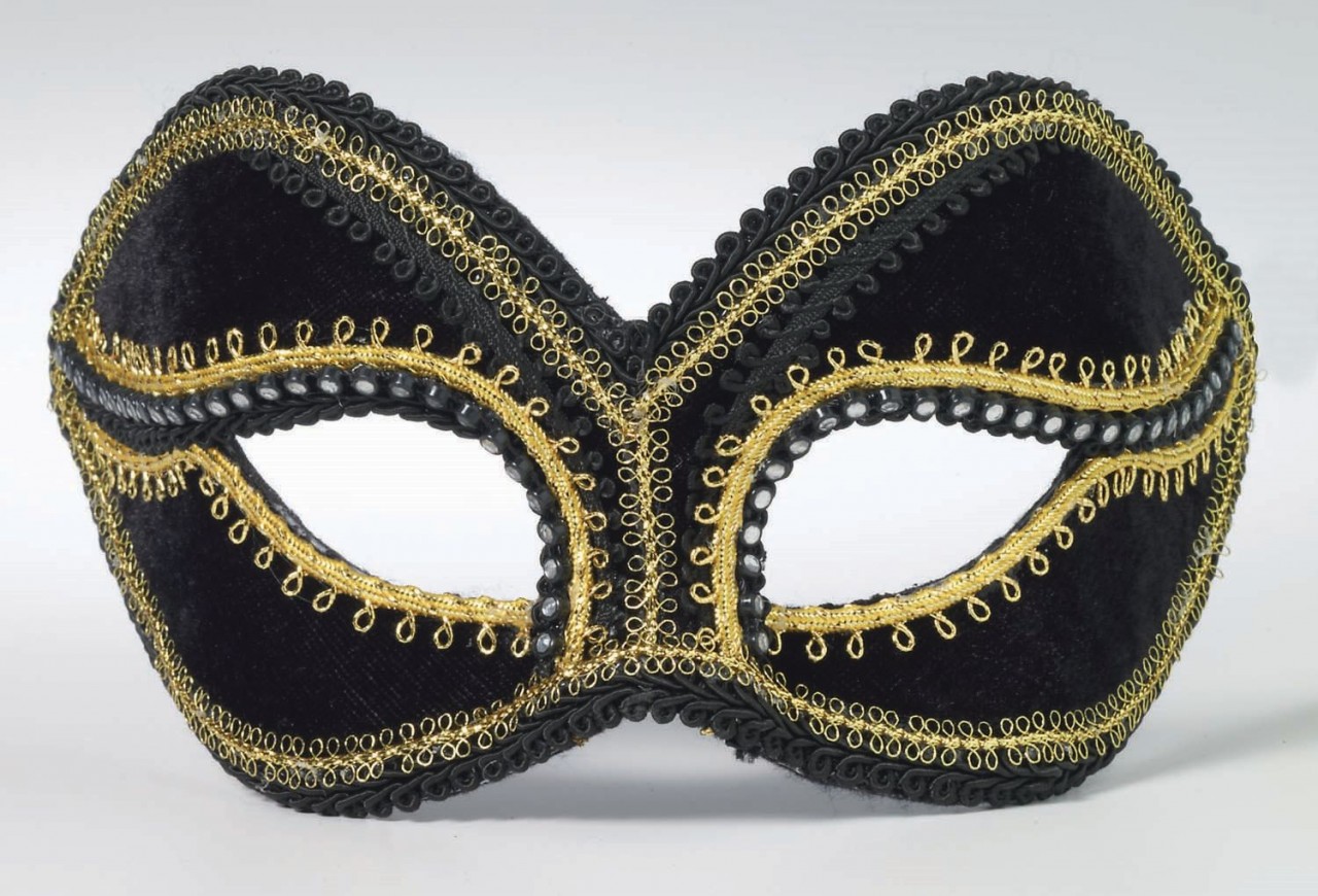 Black Masquerade Half Mask with Gold Trim