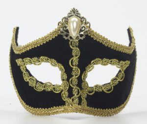 Black Masquerade Mask with Gold Trim and Gem