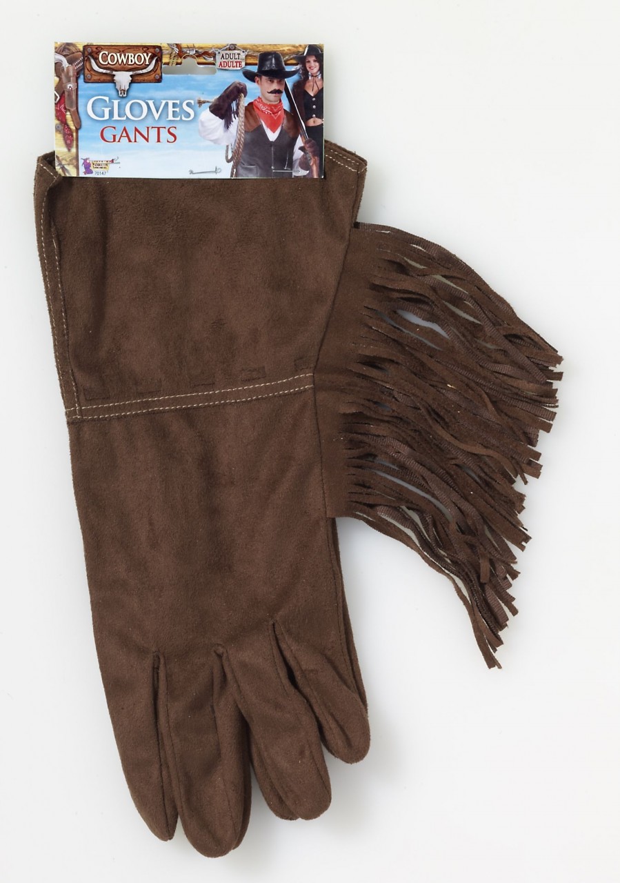 Brown Fringe Cowboy Western Gloves - Screamers Costumes