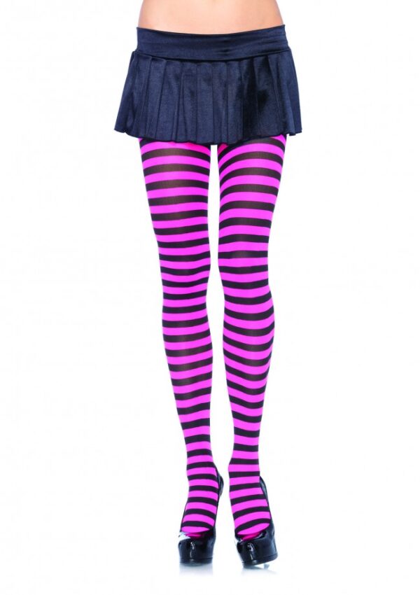 Black and Neon Pink Striped Tights