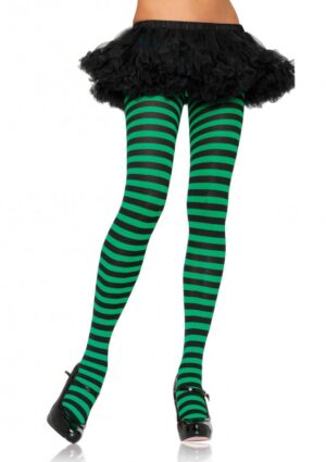 Black and Kelly Green Striped Tights