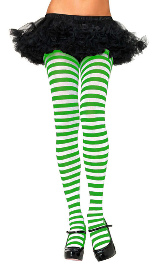 White and Green Striped Tights