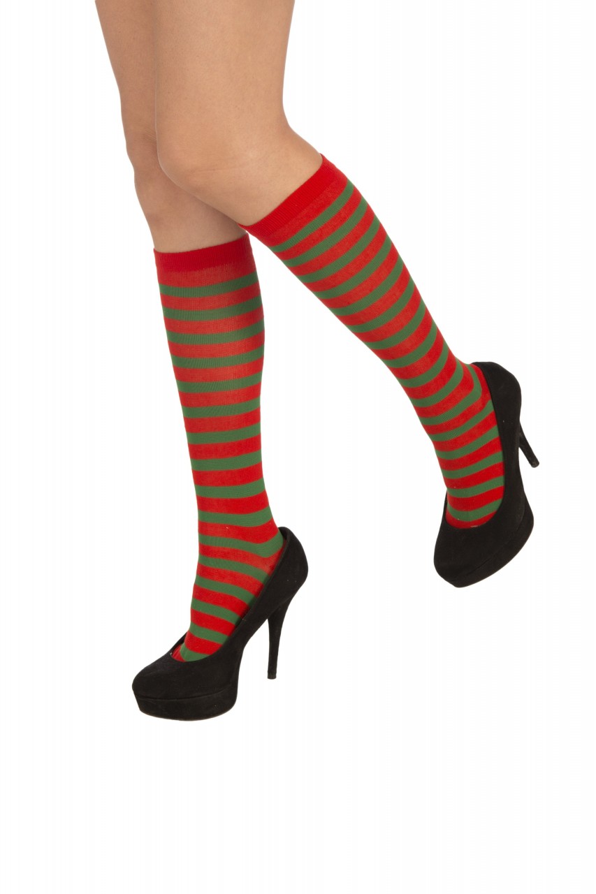 Red and Green Striped Christmas Socks