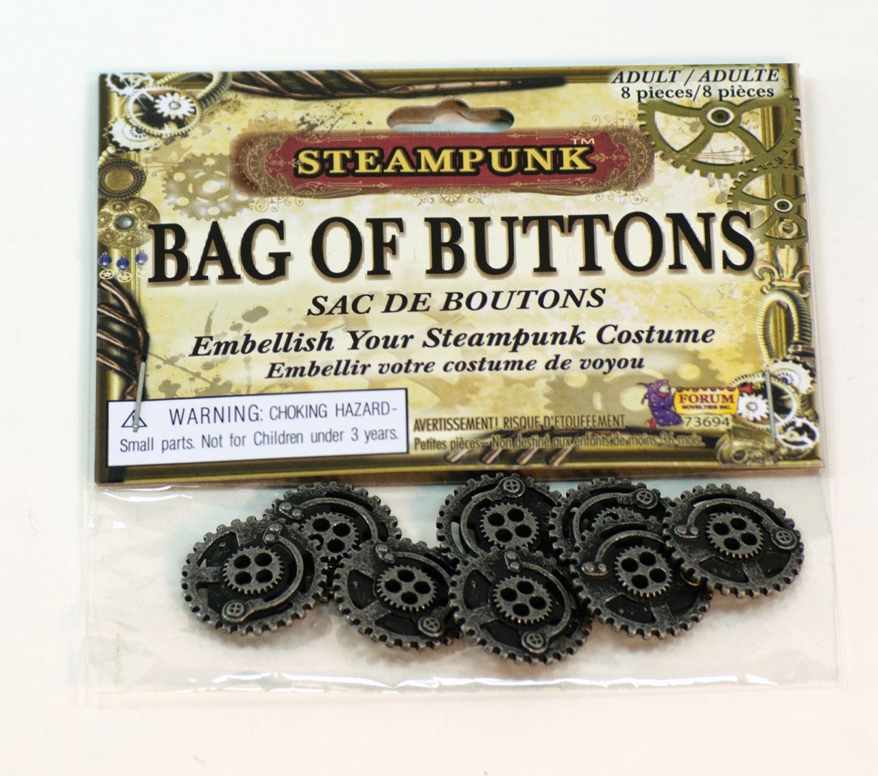 Steampunk 8 Pc Bag of Gear Buttons