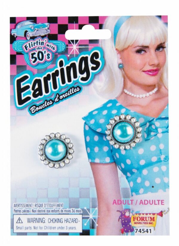 Flirtin with the 50's Teal Pearl Circle Earrings