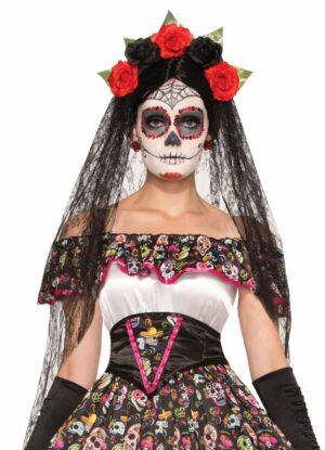 Day of the Dead Black Veil Headband