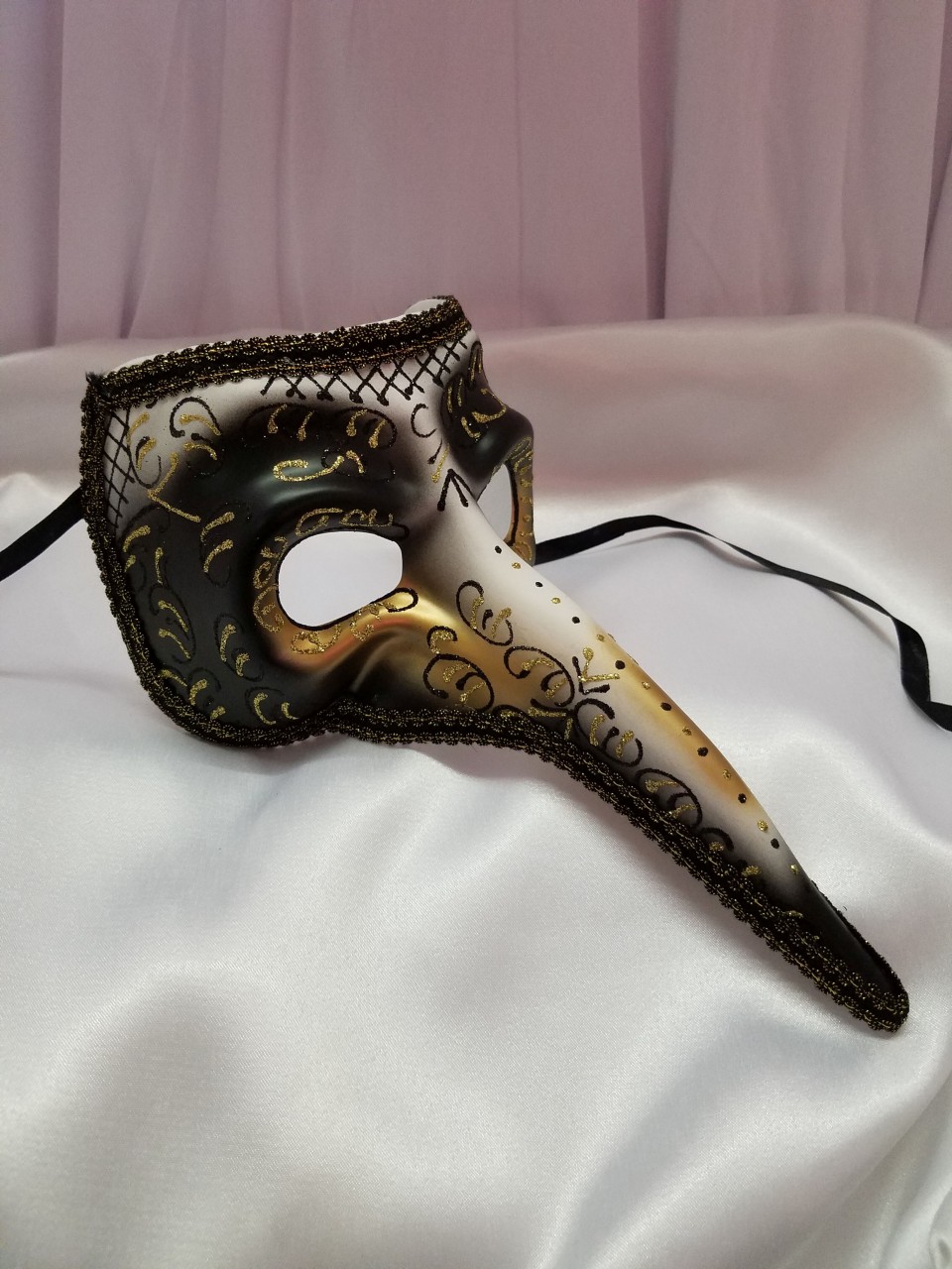 Long Nose Gold and Black Masquerade Mask