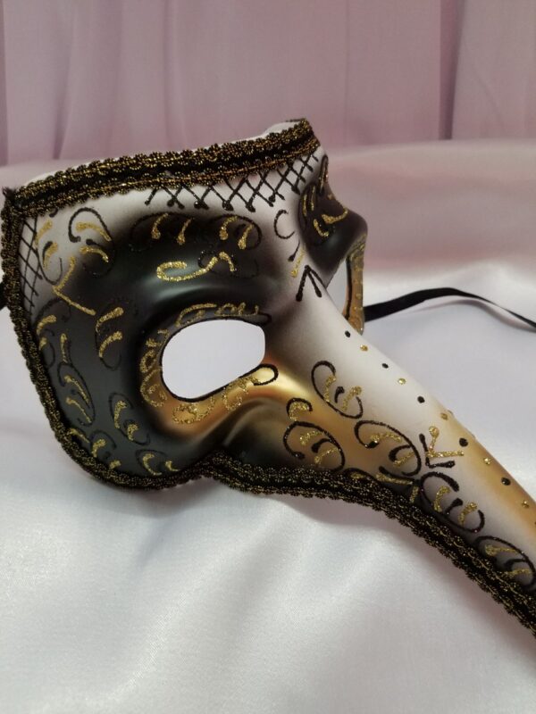 Long Nose Gold and Black Masquerade Mask