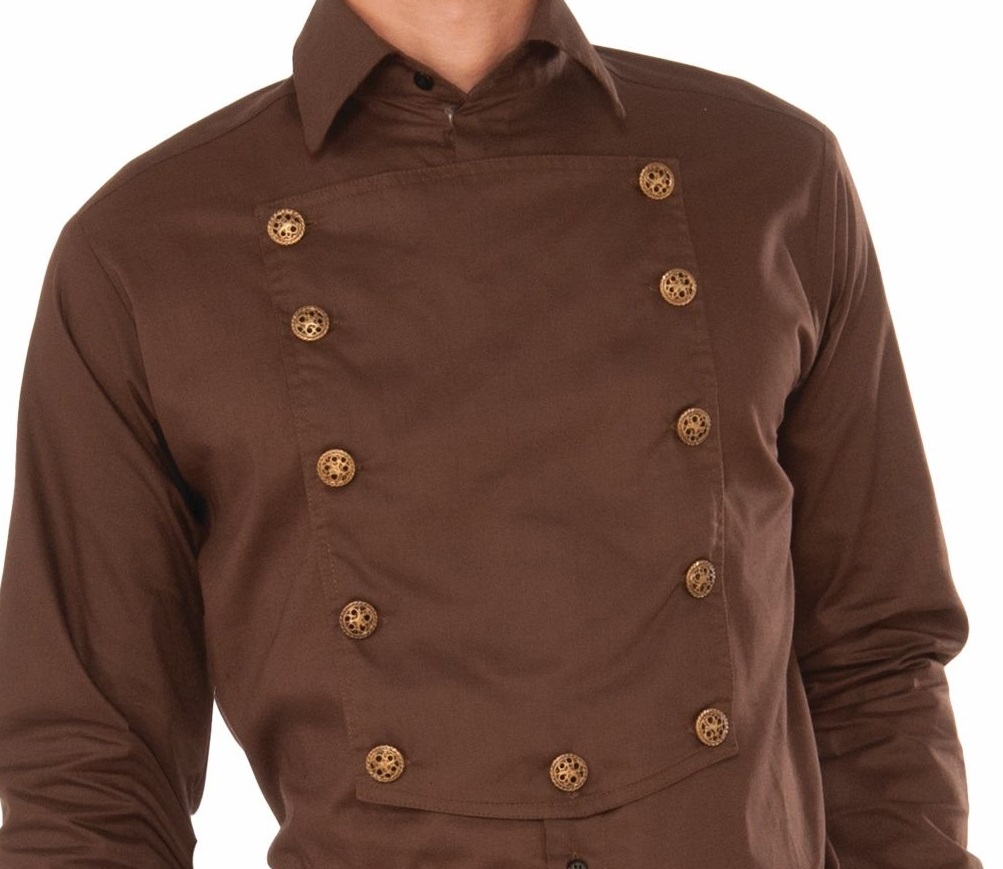 Brown Steampunk Shirt with Bib Front