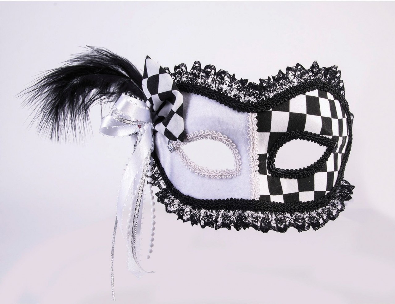 White & Black Harlequin Masquerade Mask