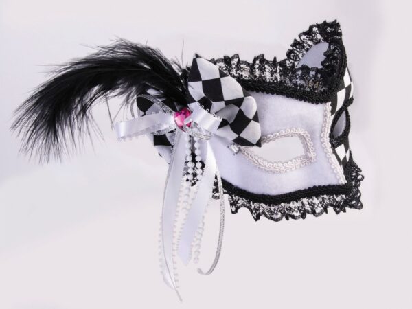 White & Black Harlequin Masquerade Mask