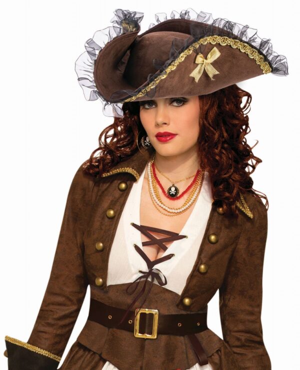 Ladies Tri Corner Brwon Pirate Hat