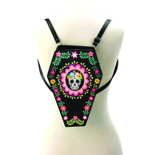 Sugar Skull Coffin Convertible Crossbody Bag Backpack