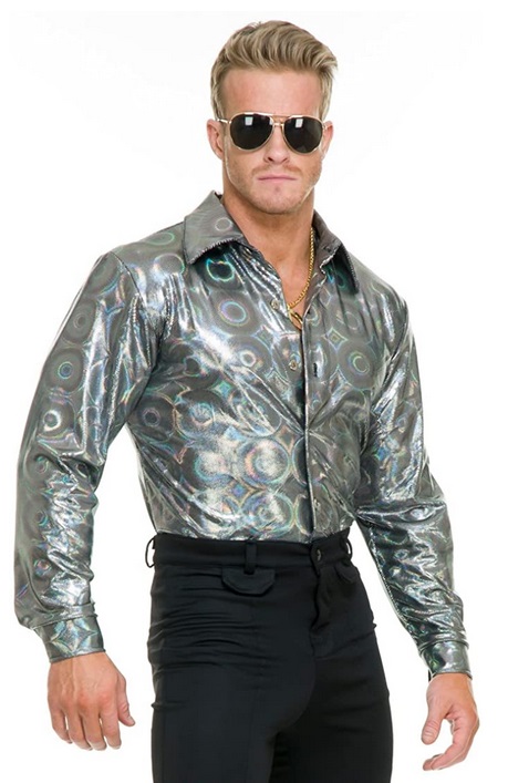 Silver Hologram Men's Disco Shirt