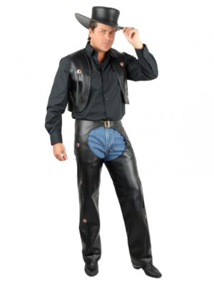 Faux Leather Black Chaps and Vest Men's Plus Costume