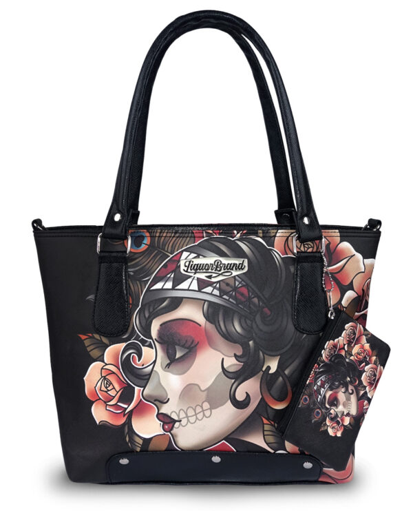 Gypsy Roses Skull Flowers Tote Bag Purse
