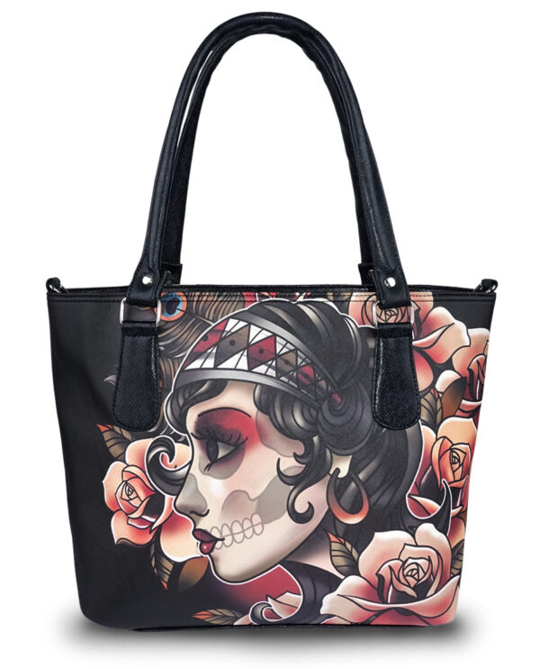 Gypsy Roses Skull Flowers Tote Bag Purse