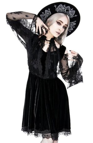 Layered Lace Gothic Dress with a Crescent Charm 