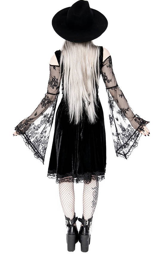 Layered Lace Gothic Dress with a Crescent Charm