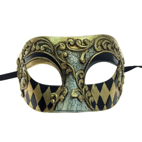 Venetian Men's Gold & Black Harlequin Mask