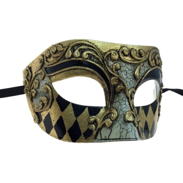 Venetian Men's Gold & Black Harlequin Mask
