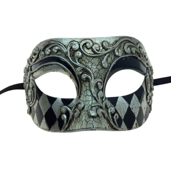 Venetian Men's Silver & Black Harlequin Mask