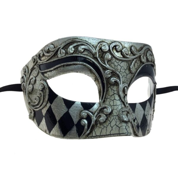 Venetian Men's Silver & Black Harlequin Mask