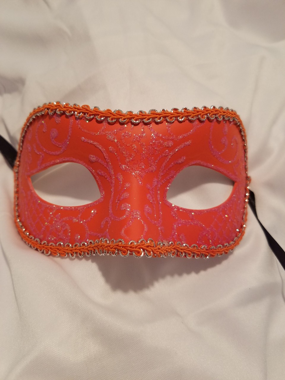 Orange with Glitter Mardi Gras Mask