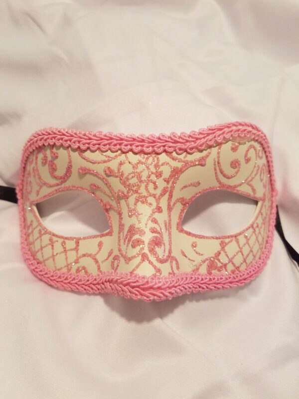 White & Pink Glitter Mardi Gras Mask
