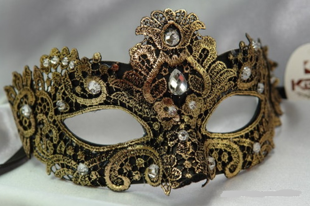 Gold Lace Masquerade Mask with Crystals
