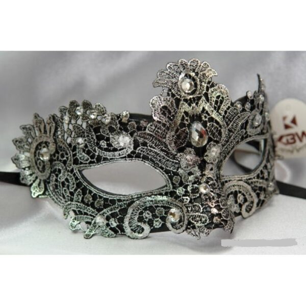 Silver Lace Masquerade Mask with Crystals