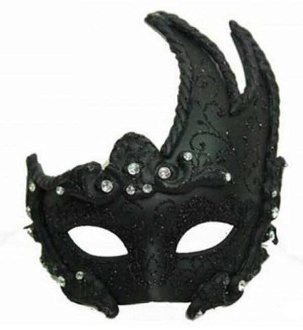 Black Venetian Mask with Crystal Stones