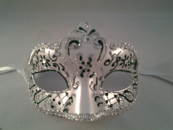 Silver and Green Masquerade Mask