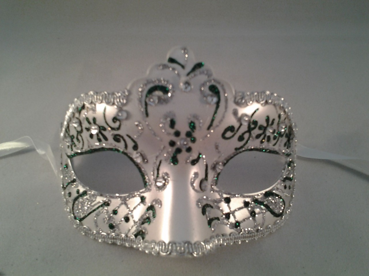 Silver and Green Masquerade Mask